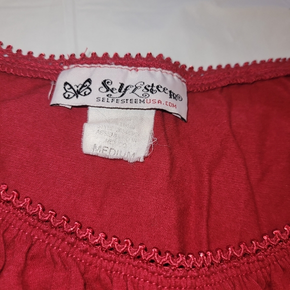 VTG 90s ❤️ Self Esteem ❤️ Red Peasant Blouse w/ Lace Empire Waist & Bell Sleeves - Picture 6 of 14